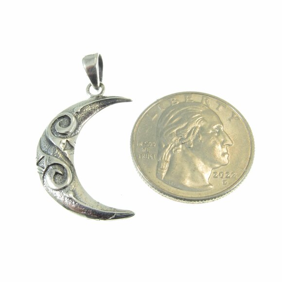 Solid 925 Sterling Silver Crescent Moon Pendant Mystical Jewelry Spiral Goddess - Picture 6 of 10